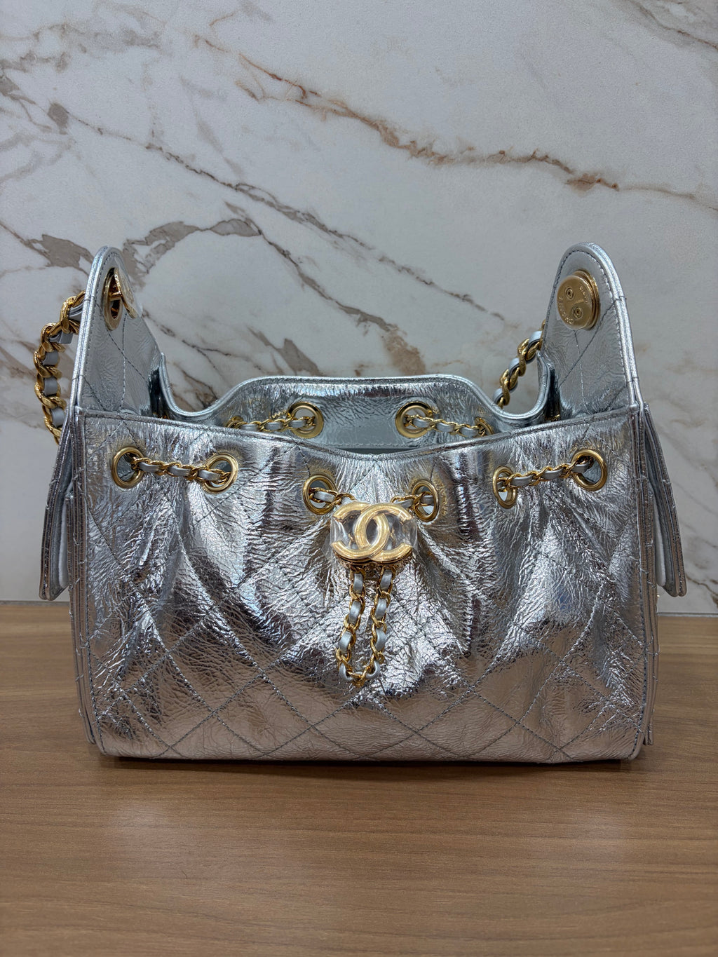 N/A Chanel Mini 25 Hobo Silver Metallic