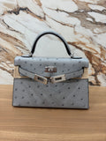 N/A Mini Kelly 20 Bleu Glacier Ostrich Leather