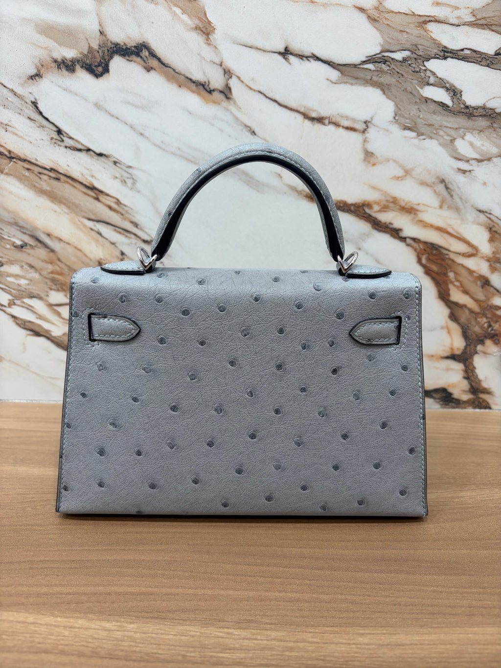 N/A Mini Kelly 20 Bleu Glacier Ostrich Leather