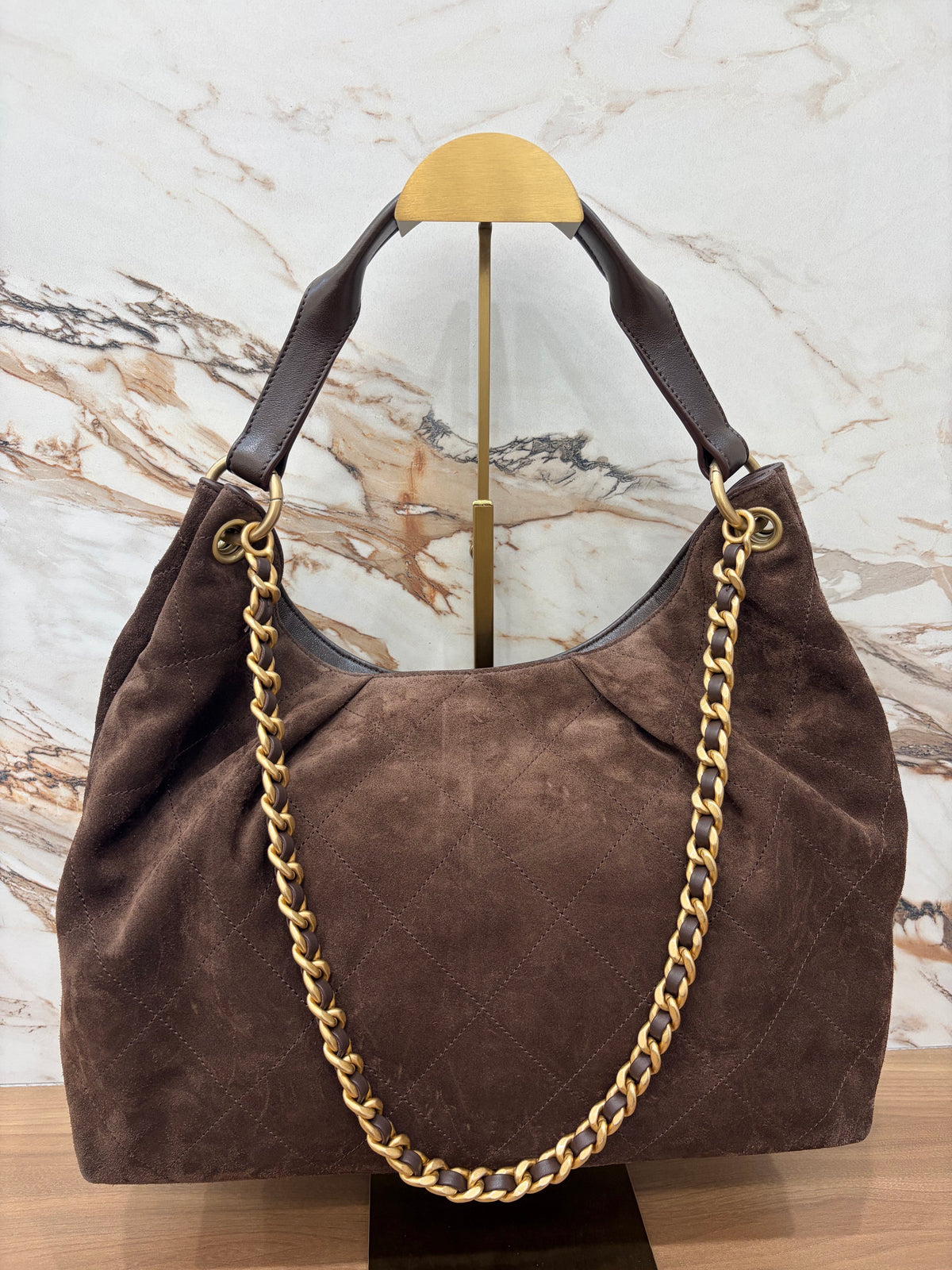 N/A Chanel Quilted Suede Maxi Hobo