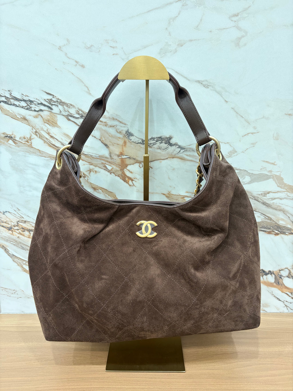 N/A Chanel Quilted Suede Maxi Hobo