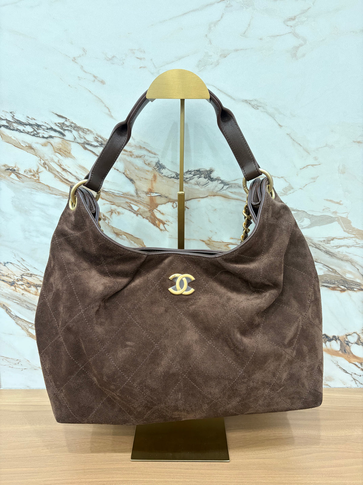 N/A Chanel Quilted Suede Maxi Hobo