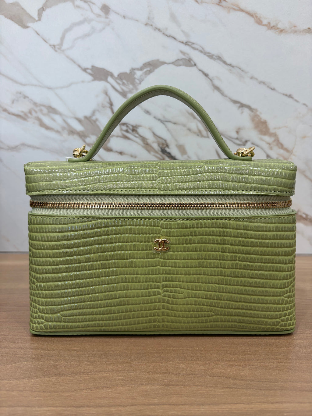 Chanel Olive Green Lizard Vanity