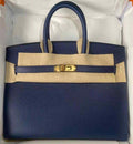 HERMES BIRKIN 25 SELLIER BLUE NAVY GOLD HARDWARE