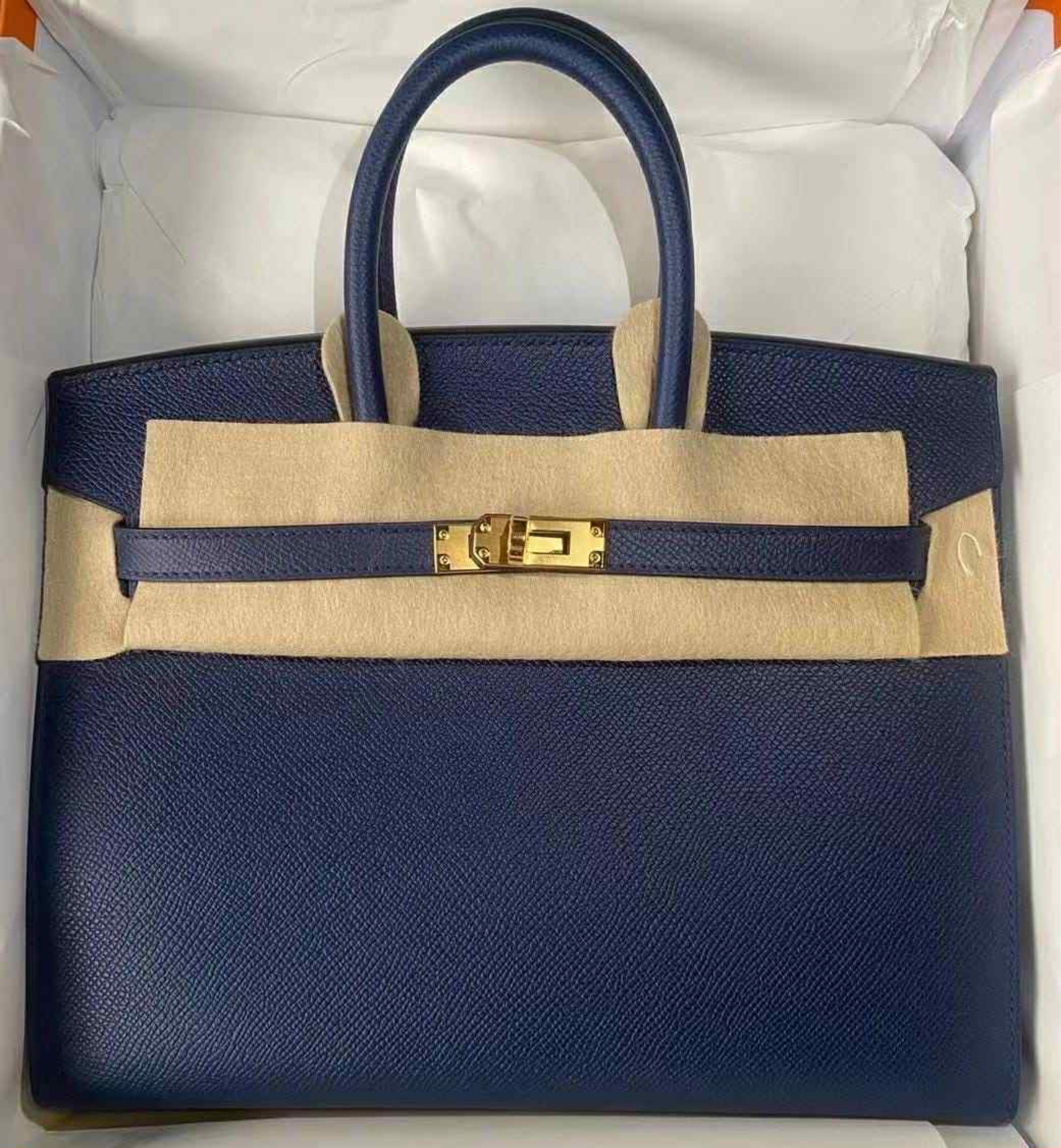 HERMES BIRKIN 25 SELLIER BLUE NAVY GOLD HARDWARE