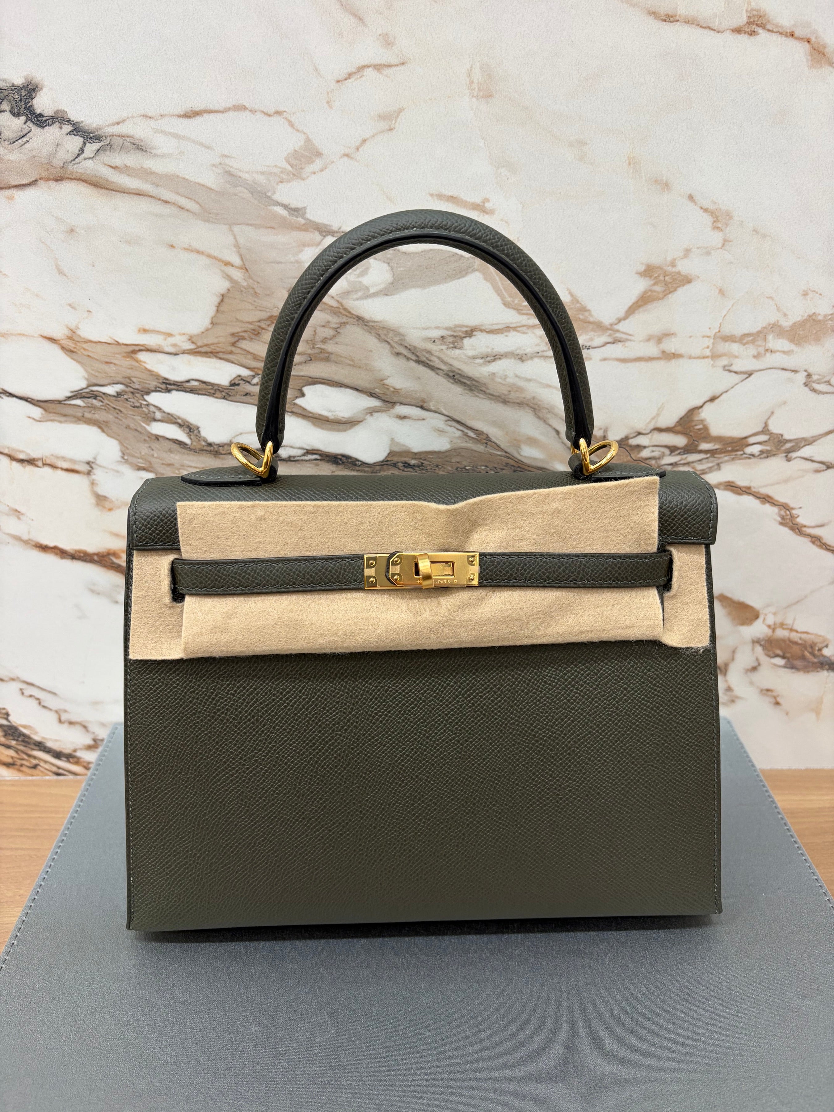 N/A Kelly 25 Vert De Gris Gold Hardware Epsom - Stamp Y 2021