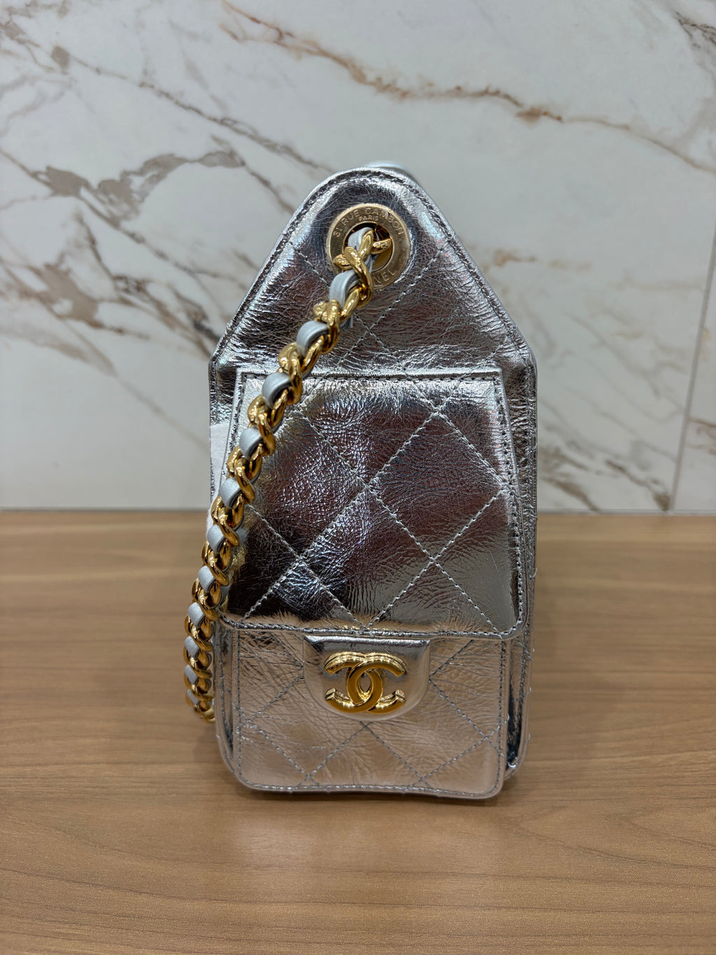 N/A Chanel Mini 25 Hobo Silver Metallic