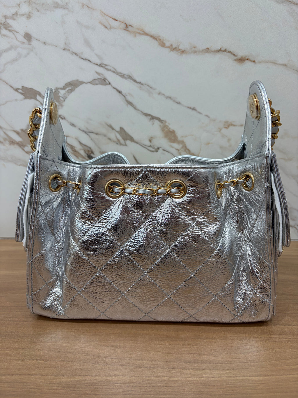 N/A Chanel Mini 25 Hobo Silver Metallic