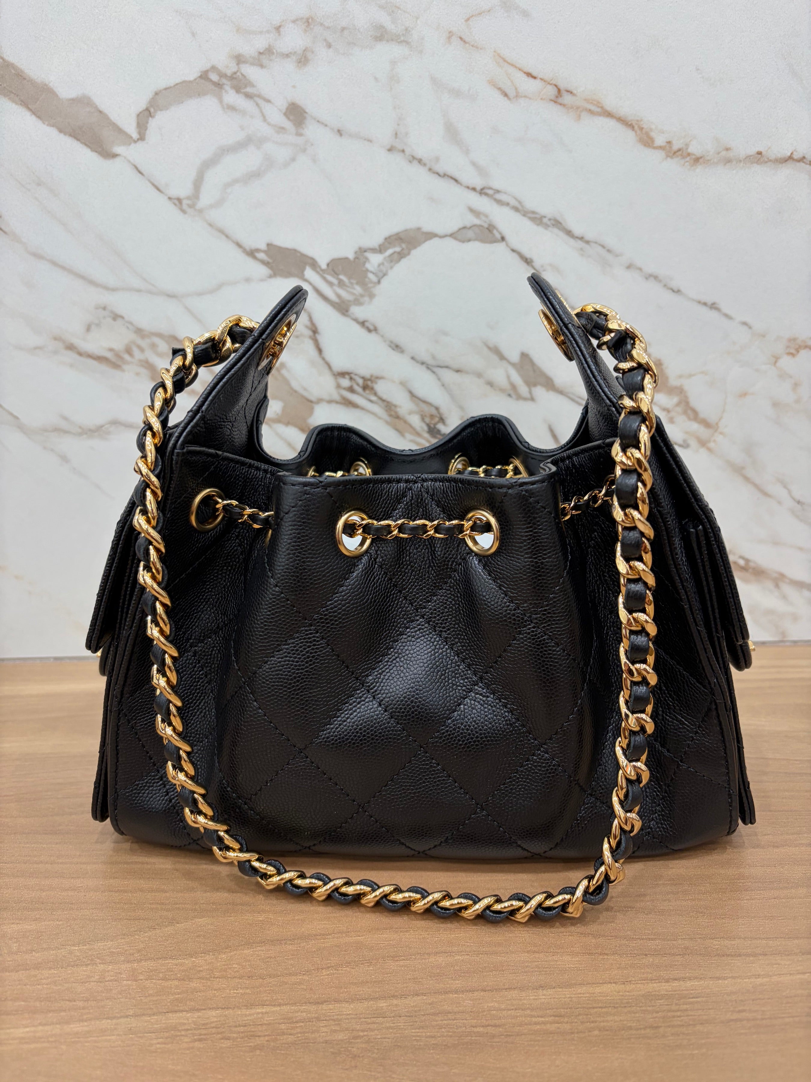 N/A Chanel Mini 25 Black Quilted Caviar Hobo Bag