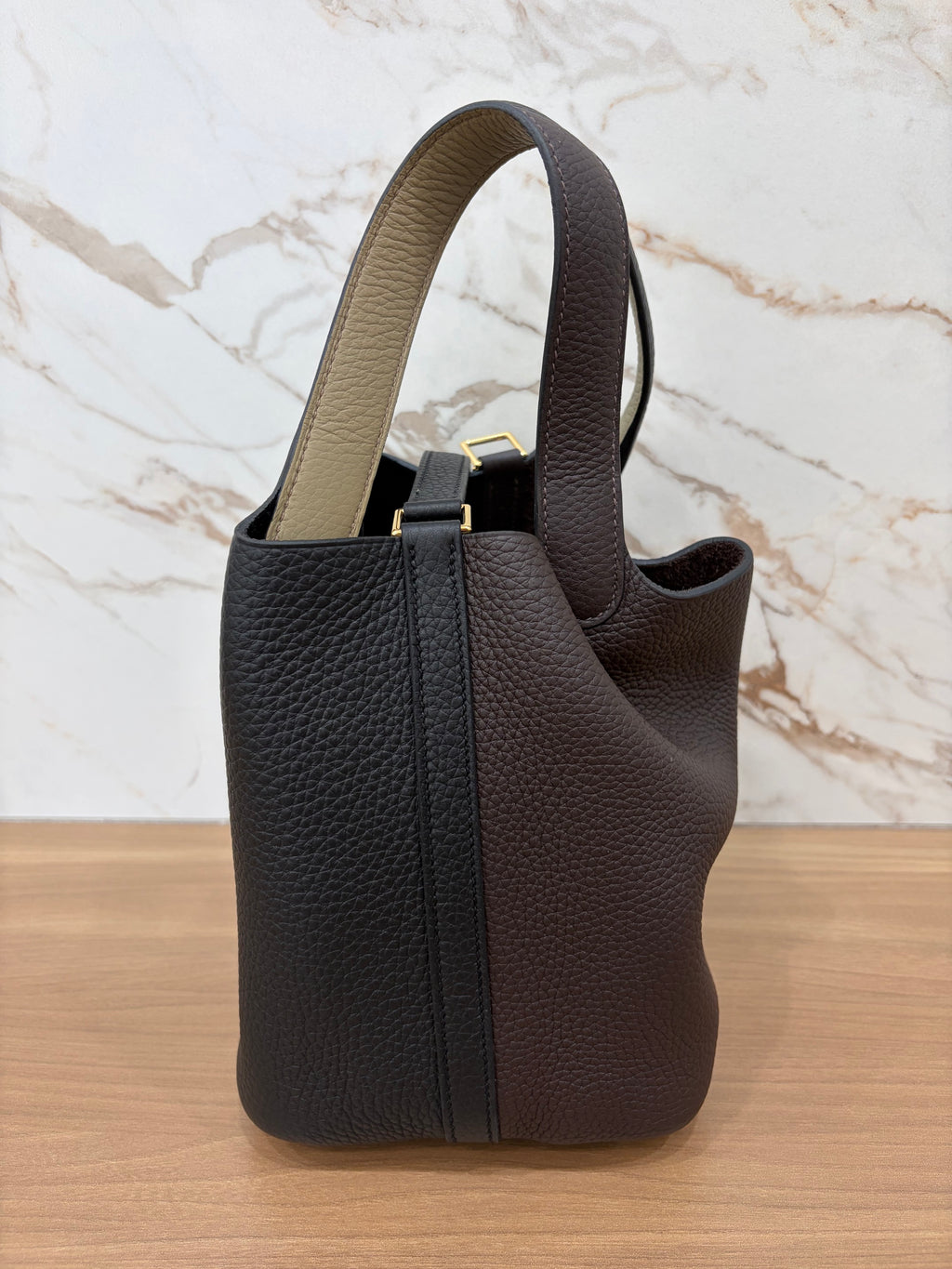 N/A Hermes Picotin 18 Clemence Noir/Macassar/Beige Marfa