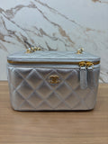 N/A Chanel Silver Metallic Caviar Vanity with Chain