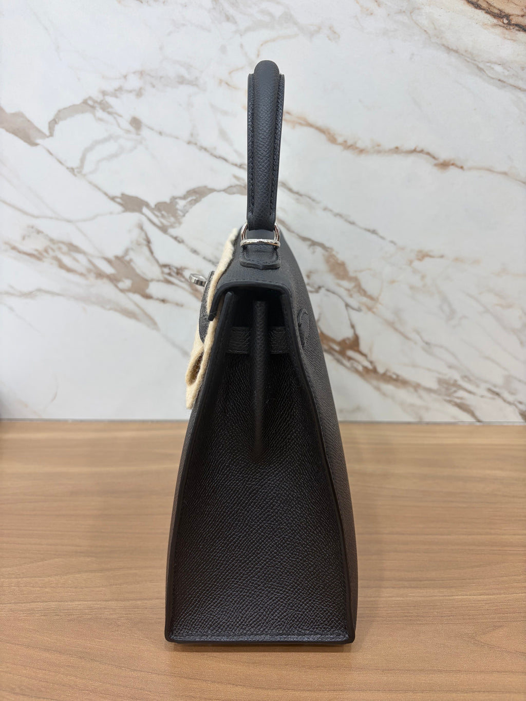 N/A Kelly 25 Epsom Noir Silver Hardware