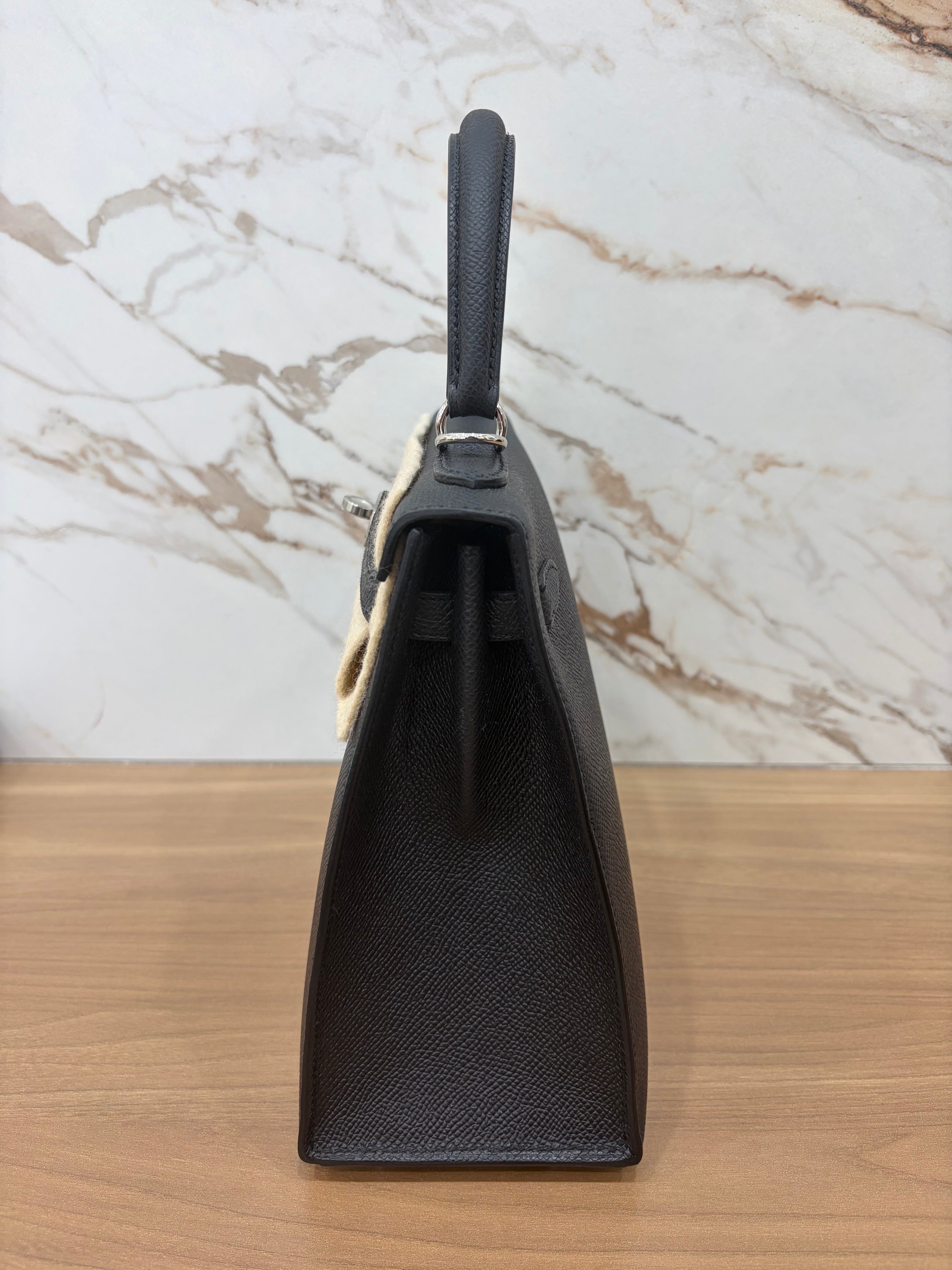 N/A Kelly 25 Epsom Noir Silver Hardware
