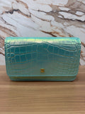Chanel Turquoise Crocodile Calfskin & Gold-Tone Metal Wallet on Chain